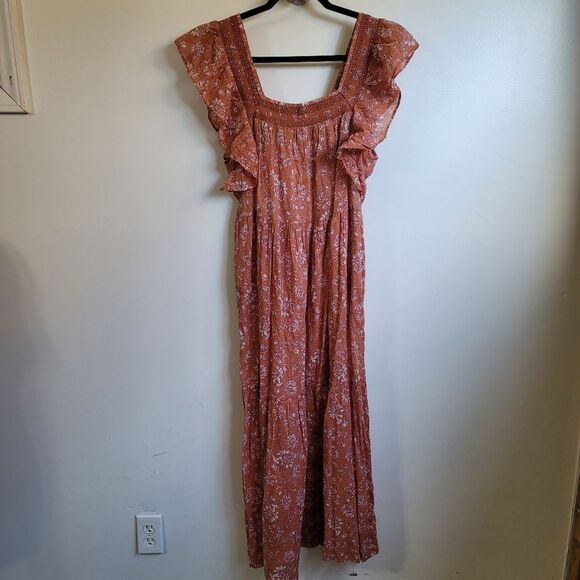Free People Bonita Printed Midi Dress Orange Size Large - Picture 6 of 10